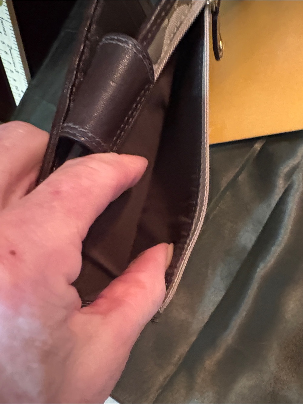 Coach Madison Signature Op Art Skinny Wallet in khaki and Mahogany - Picture 8 of 8